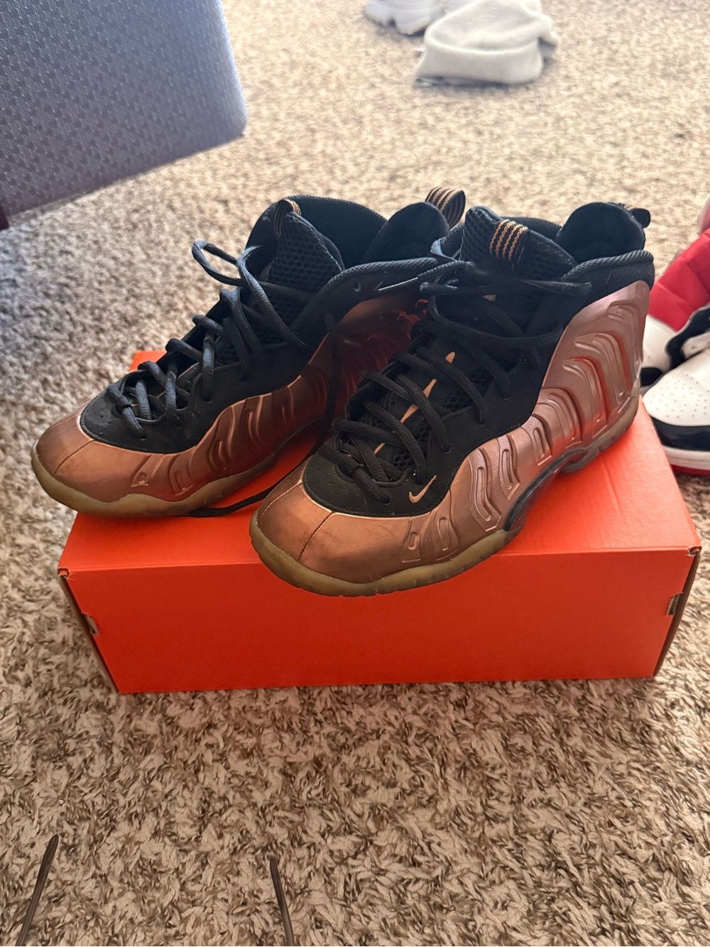 Nike Kids Metallic Copper and Black Foamposite Sneakers